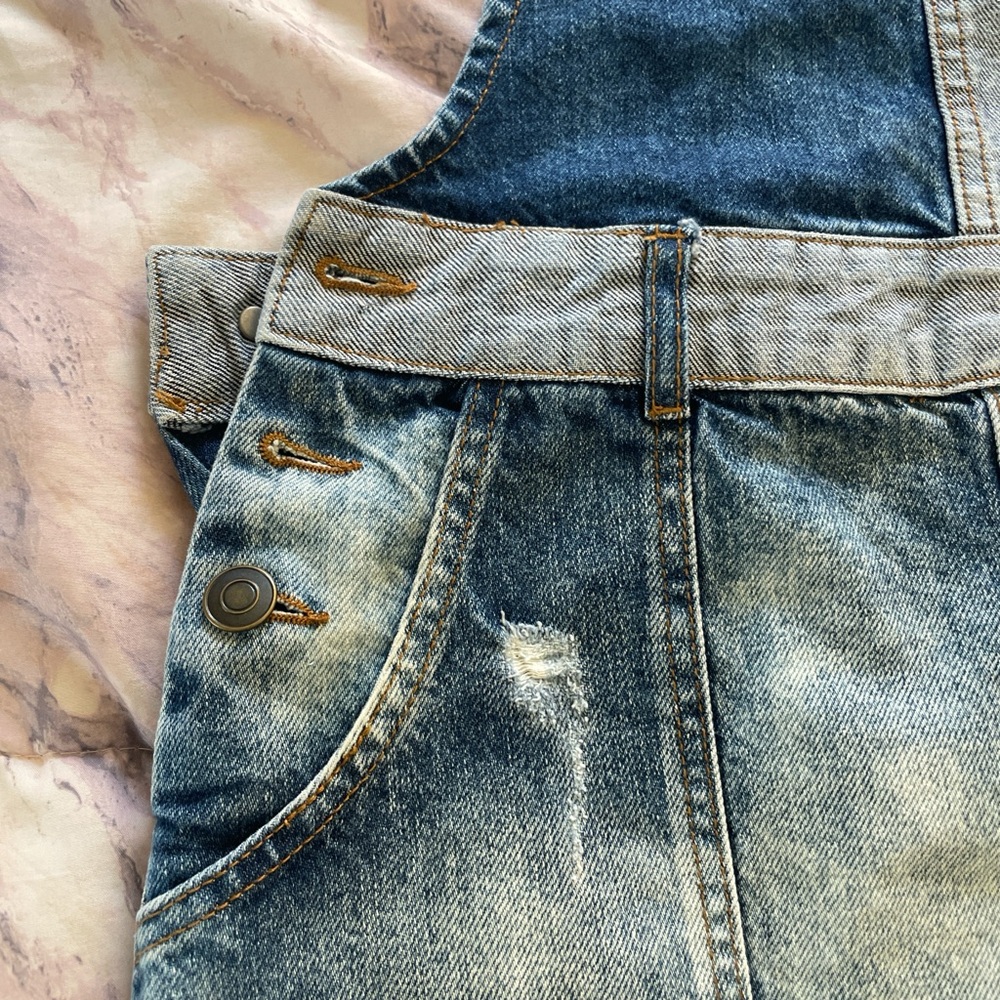 Free People Denim Overalls Dress with Patchwork Details - Picture 2 of 4